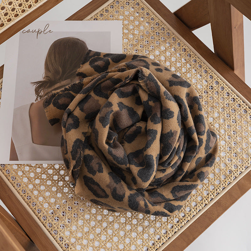 Wholesale Leopard Print Soft and Warm Printed Fringe Scarf